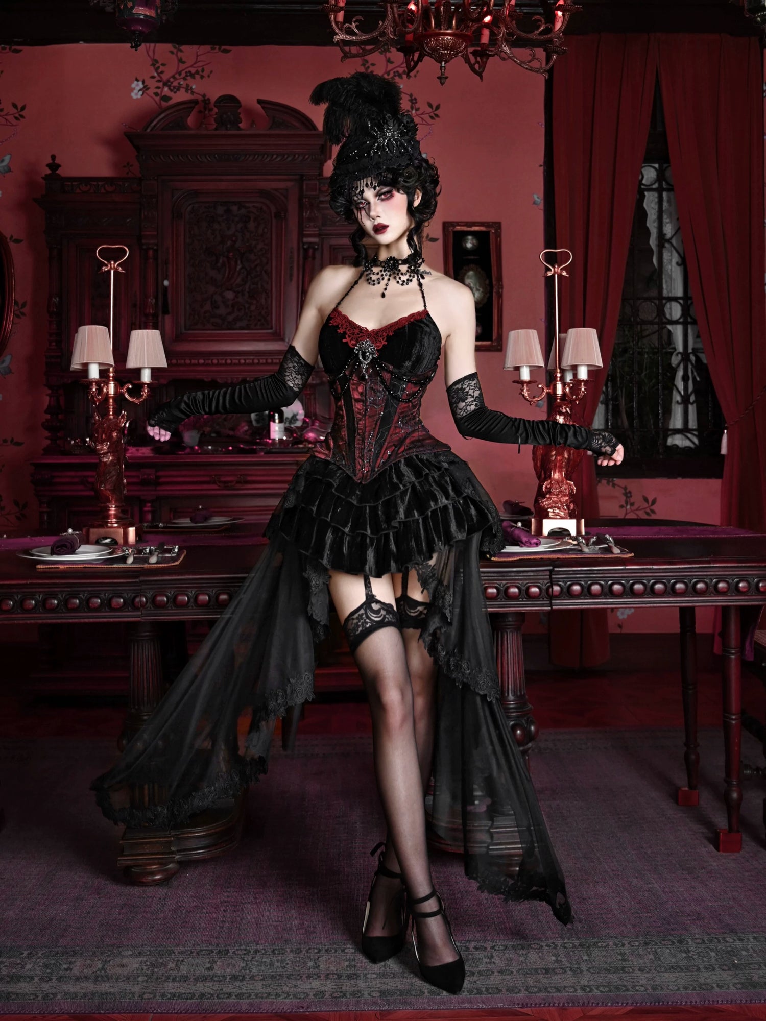 Beaded Velvet Gothic Corset Dress