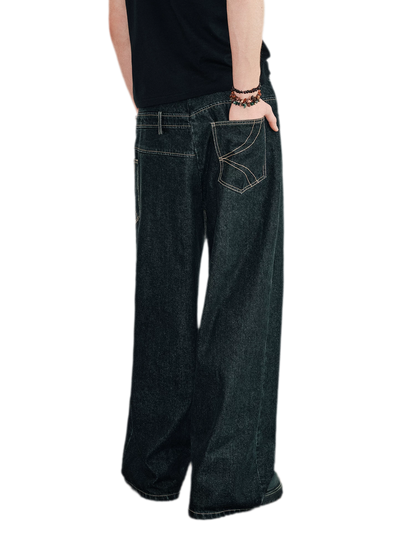 Deconstructed Straight-Leg Raw Denim Jeans