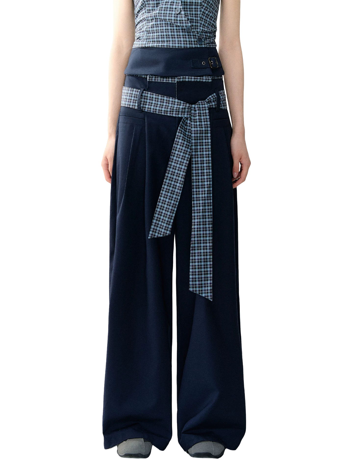 Navy Blue Plaid Two-Piece Set