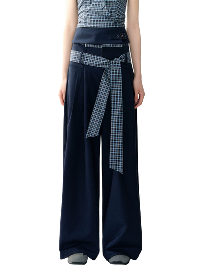 Navy Blue Plaid Two-Piece Set
