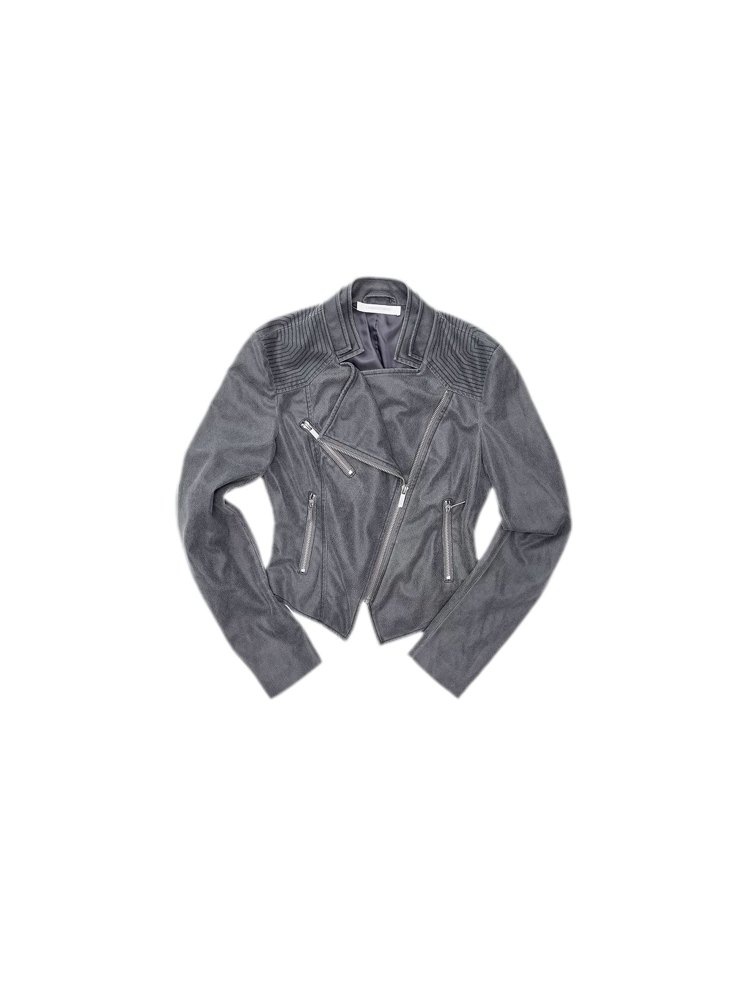 Washed Leather-Look Fitted Jacket