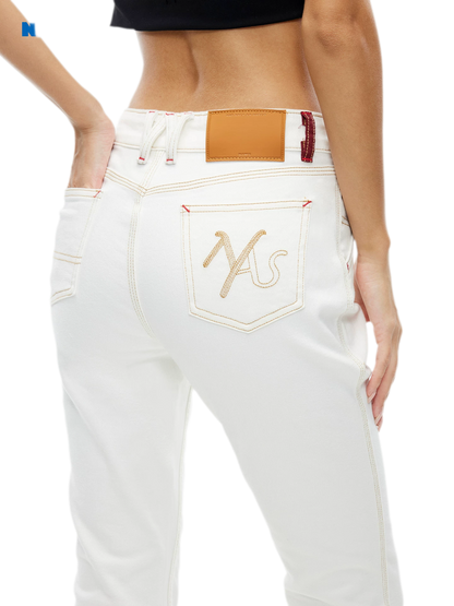 White Denim Jeans - Slim Fit Straight Leg