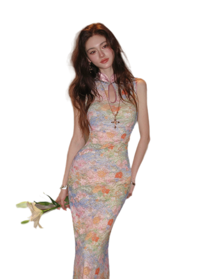 Spring Oil Painting Qipao Dress