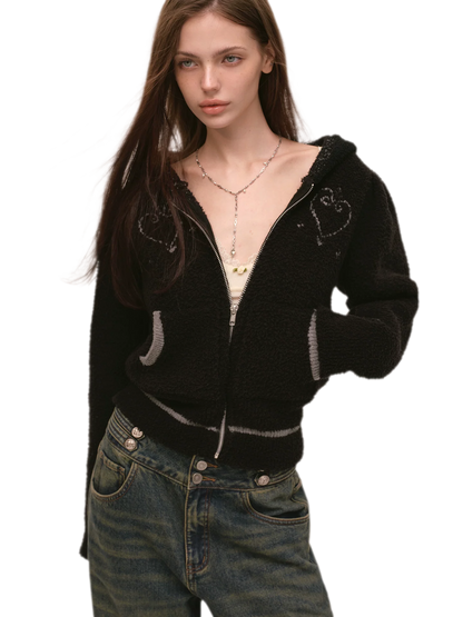 Veste en maille courte à cœur contrastant