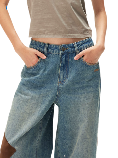 Washed Patchwork Jeans