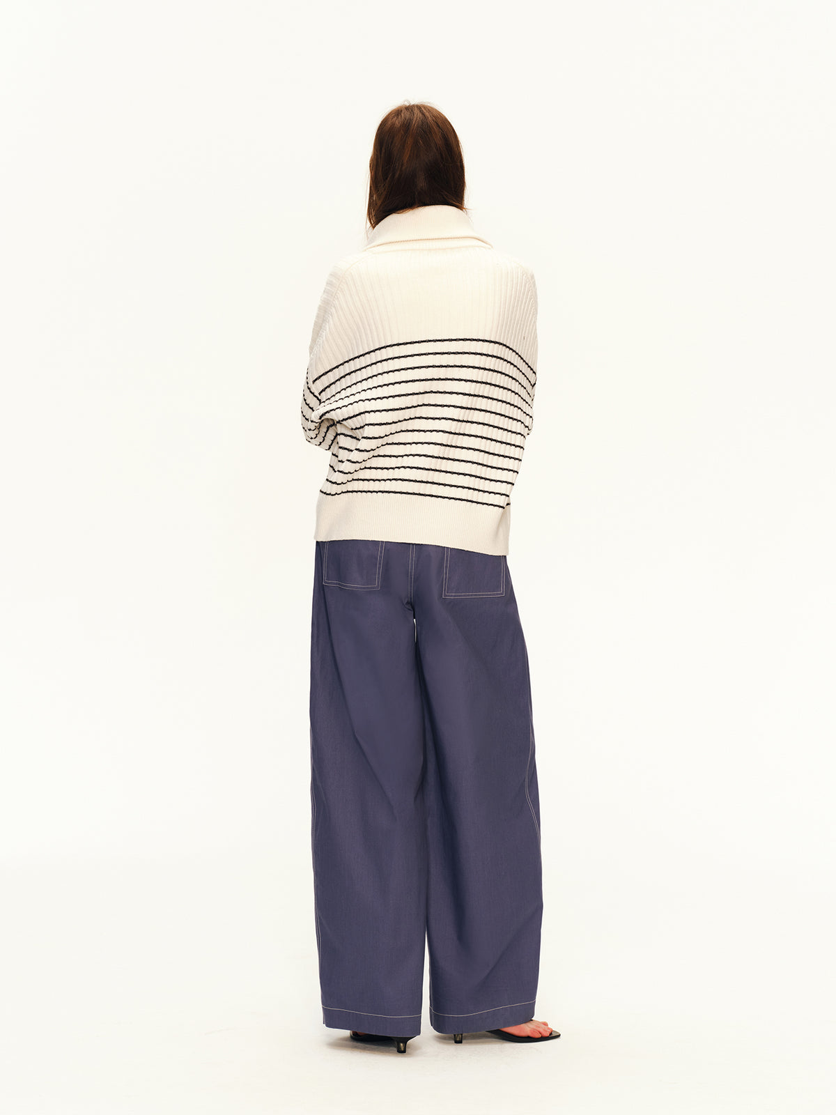 Striped Stand-Collar Zip Cardigan