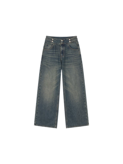 Quần jeans ống rộng giặt bạc chải xước