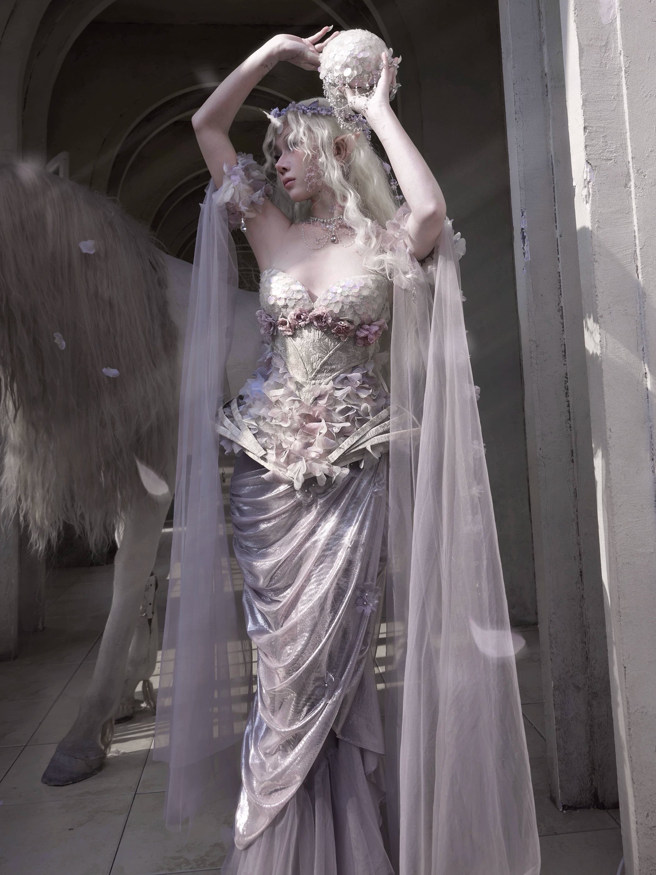 Metallic Draped Mermaid Skirt Set
