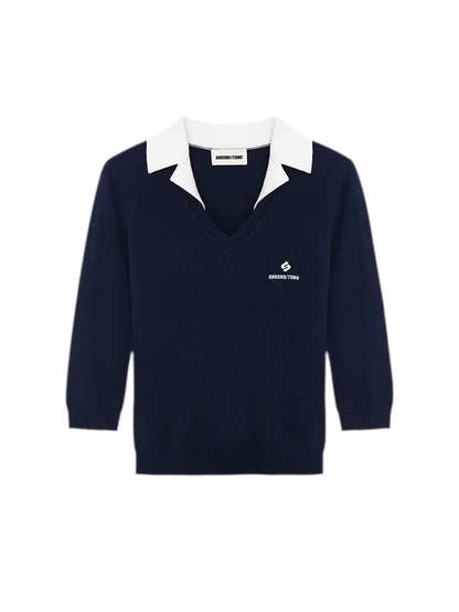 Silk Cashmere Collared Knit Top