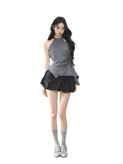 Halter Sculpted Crop Tee
