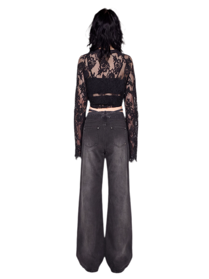 Rhinestone Micro-Flare Cotton Jeans