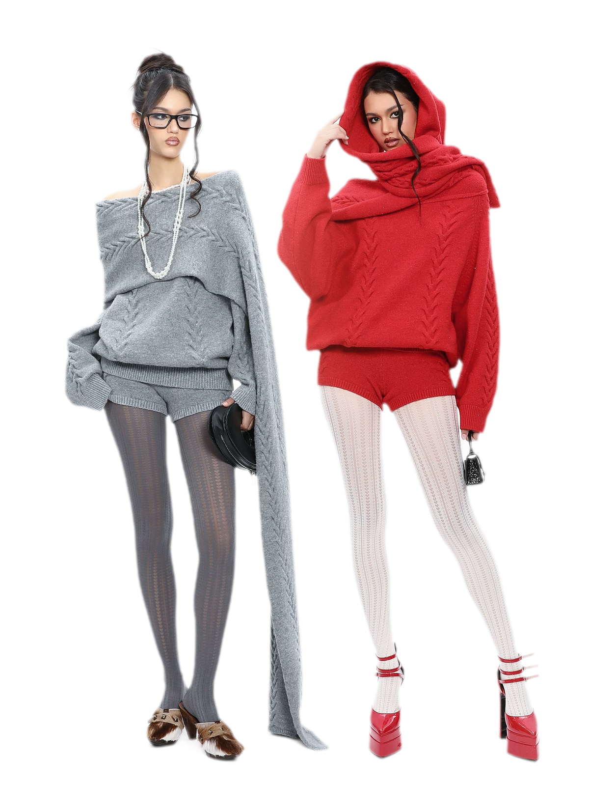 Conjunto de punto trenzado afelpado