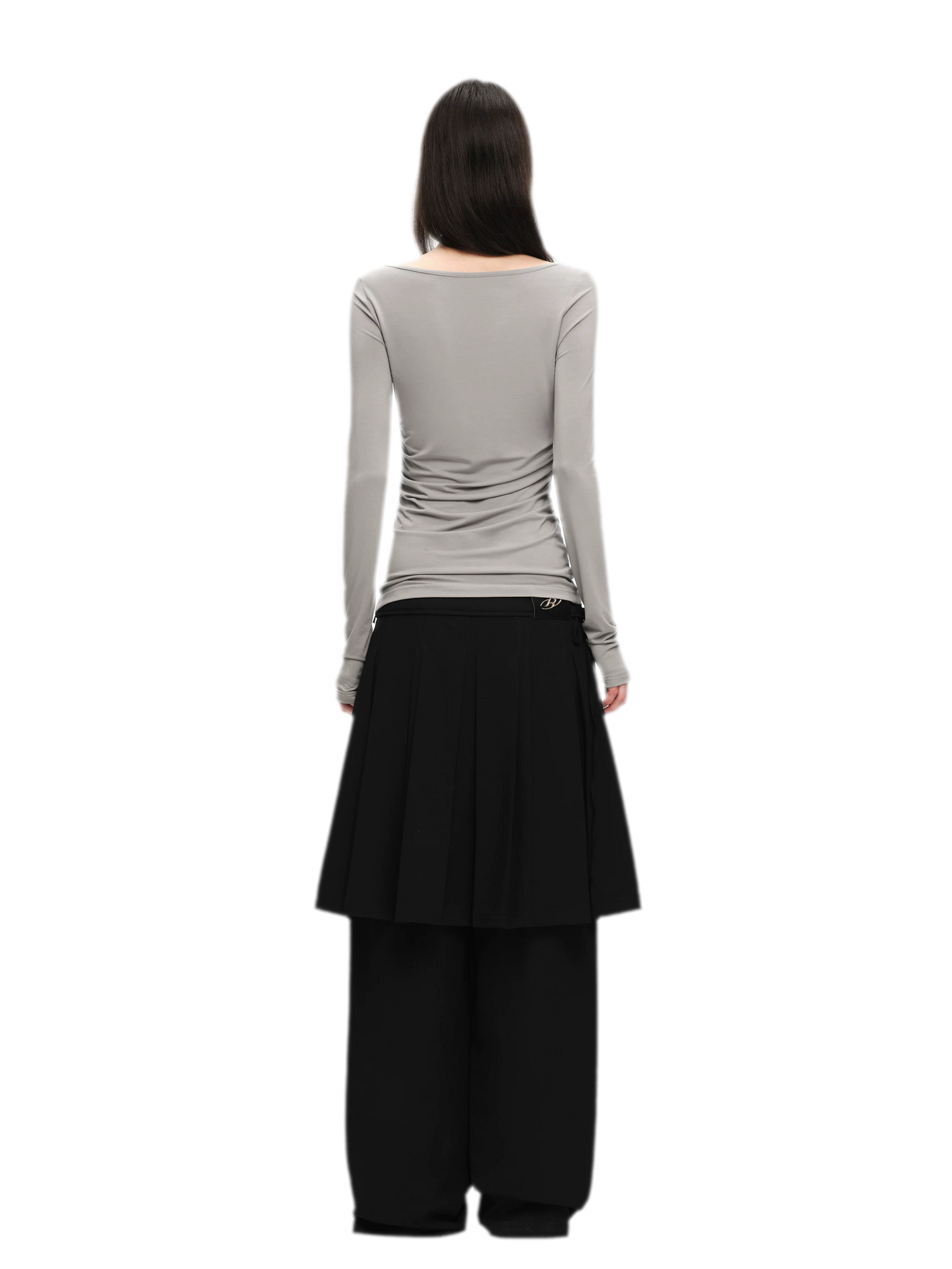Modal Ruched Fitted Long-Sleeve T-Shirt