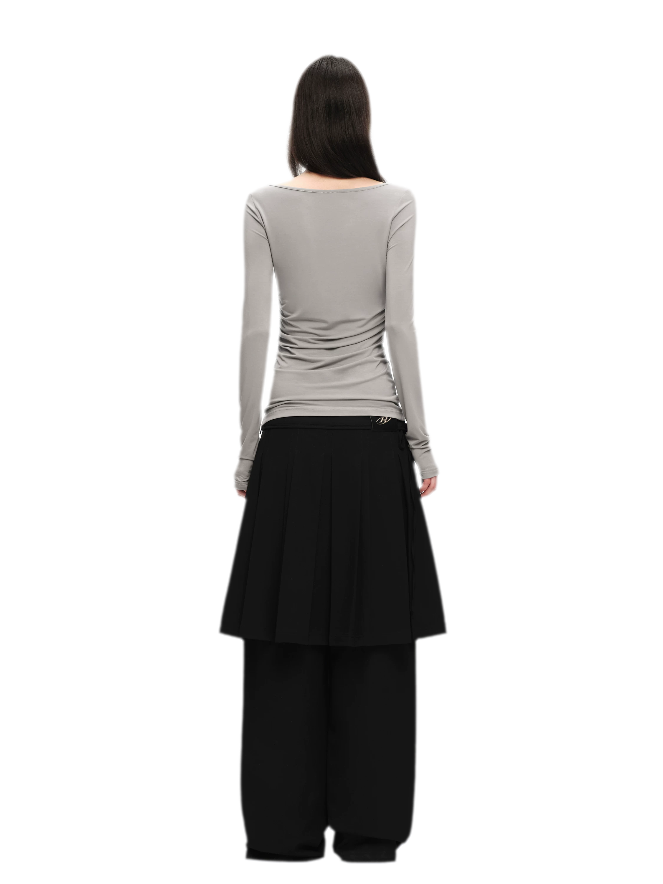 Modal Ruched Fitted Long-Sleeve T-Shirt