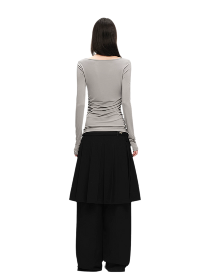 Modal Ruched Fitted Long-Sleeve T-Shirt