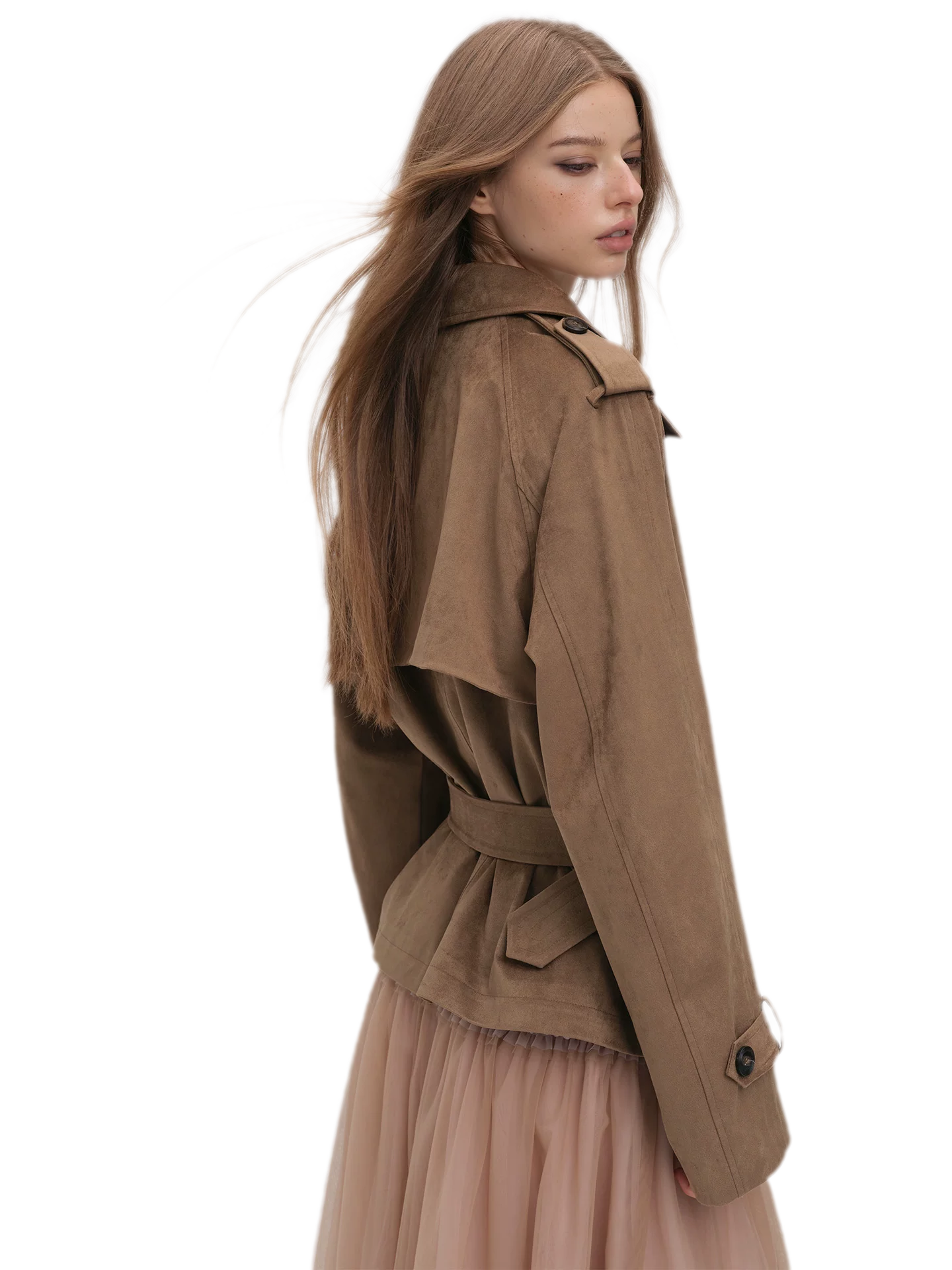 Brushed Belted Short Trench Jacket