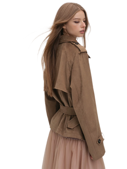 Brushed Belted Short Trench Jacket