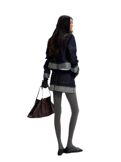 Raw Denim Turn-Up Mini Skirt