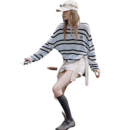 Contrast Striped Embroidered Polo Shirt