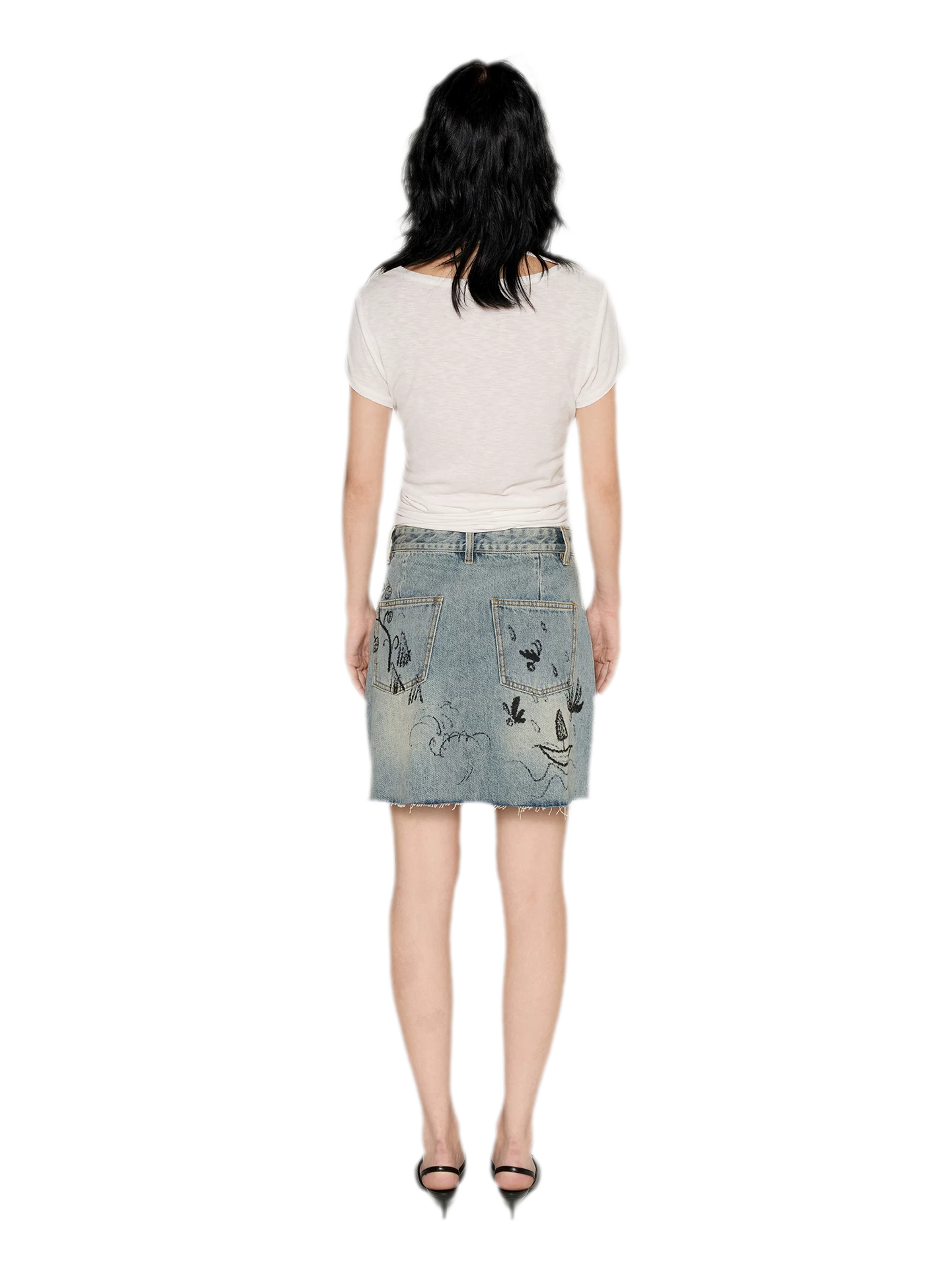 Washed Graffiti A-Line Denim Skirt