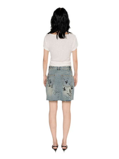 Washed Graffiti A-Line Denim Skirt