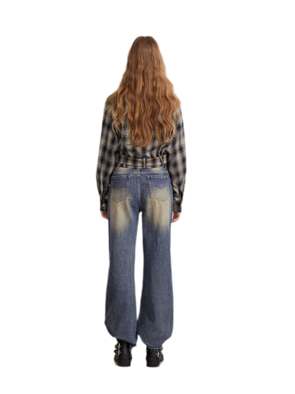 Washed Paint-Splatter Wide-Leg Jeans