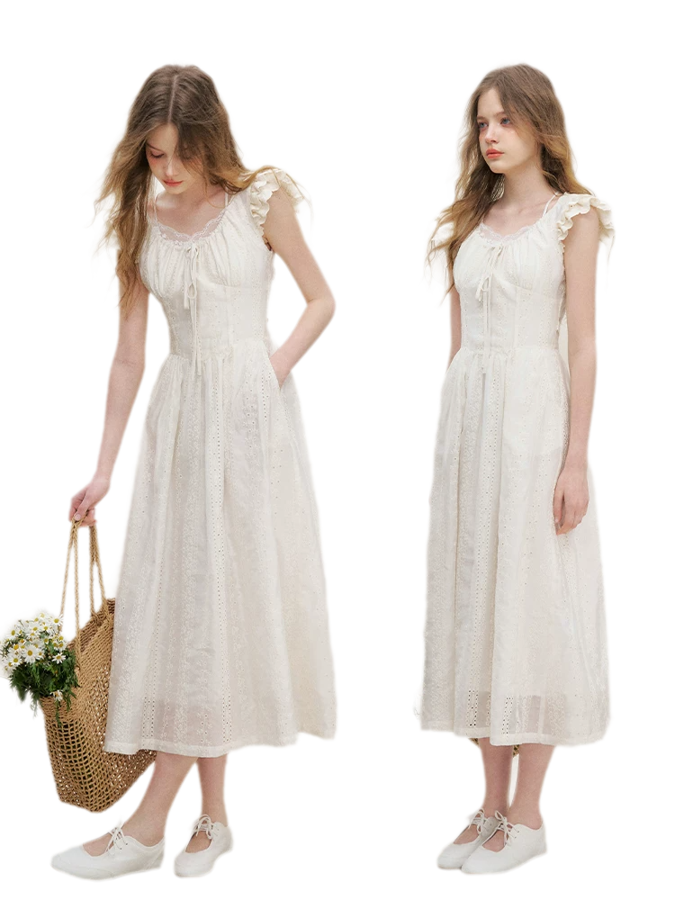 Embroidered Flutter Sleeve Dress