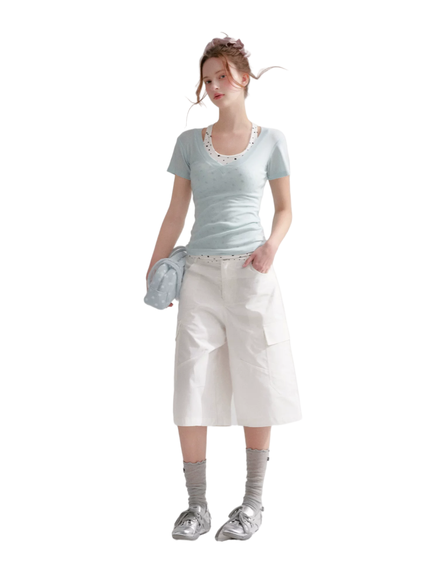 Blue V-Neck Slim Fit Short Sleeve T-Shirt
