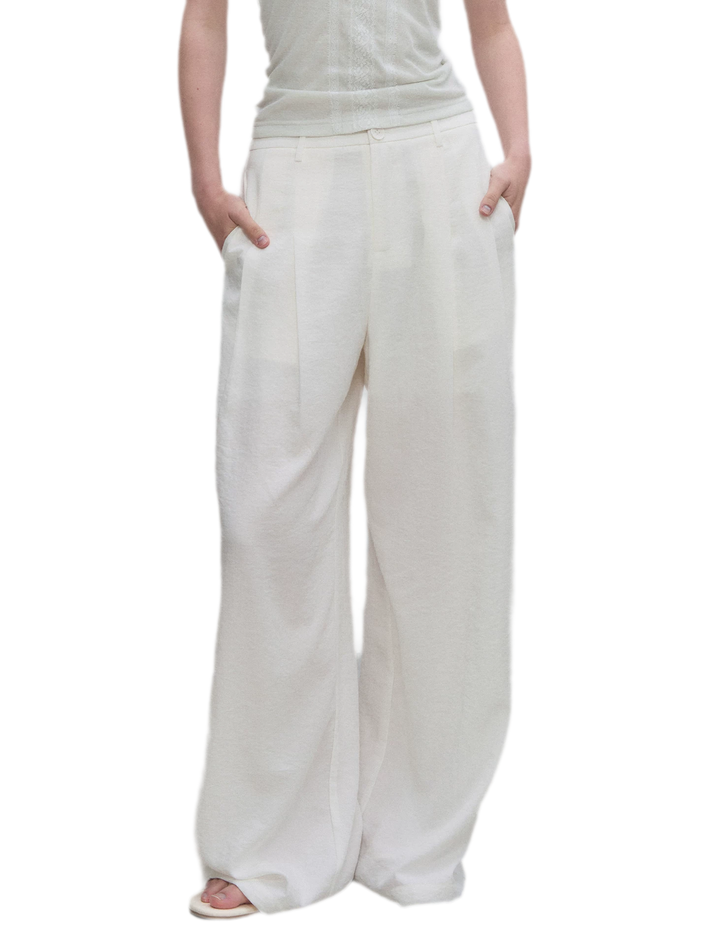 Textured Low-Waist Wide-Leg Trousers