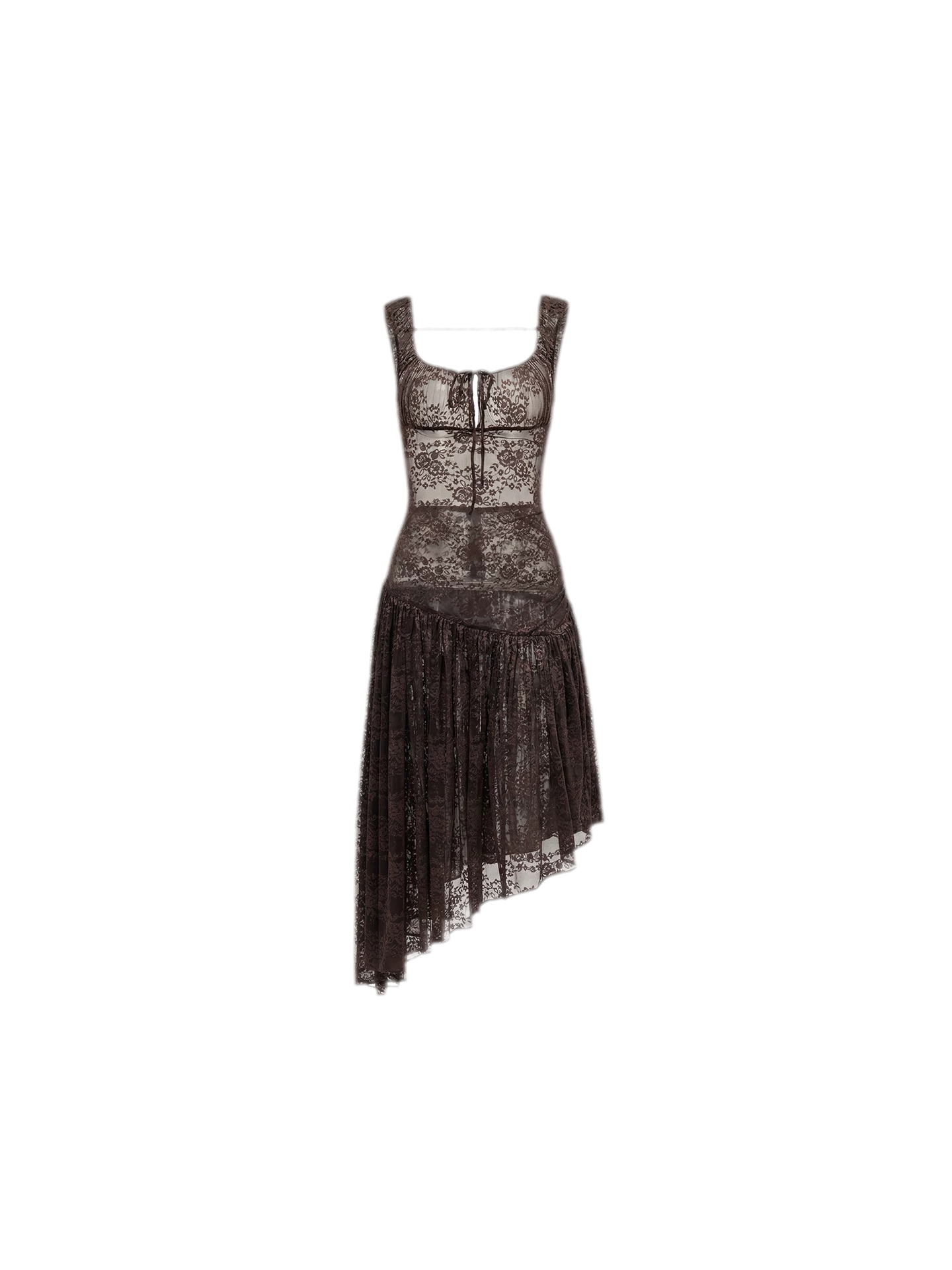Lace Irregular Hem U-Neck Dress