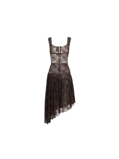 Lace Irregular Hem U-Neck Dress