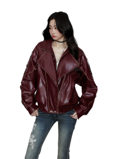 Striped Collar Biker Jacket
