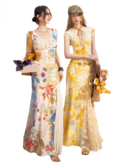 Gold Embroidered Lace Tea Dress