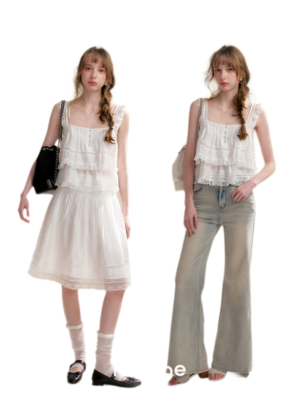 Lace Edge Camisole and Skirt Set