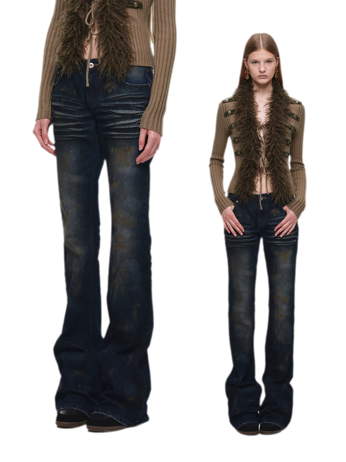 Rust-Dyed Flared Leg Jeans