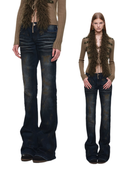 Rust-Dyed Flared Leg Jeans