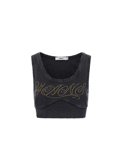 Washed Rhinestone Distressed Tank Top