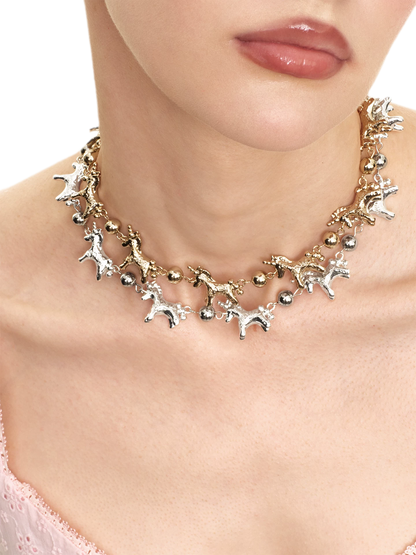 Embossed Pony Clavicle Necklace