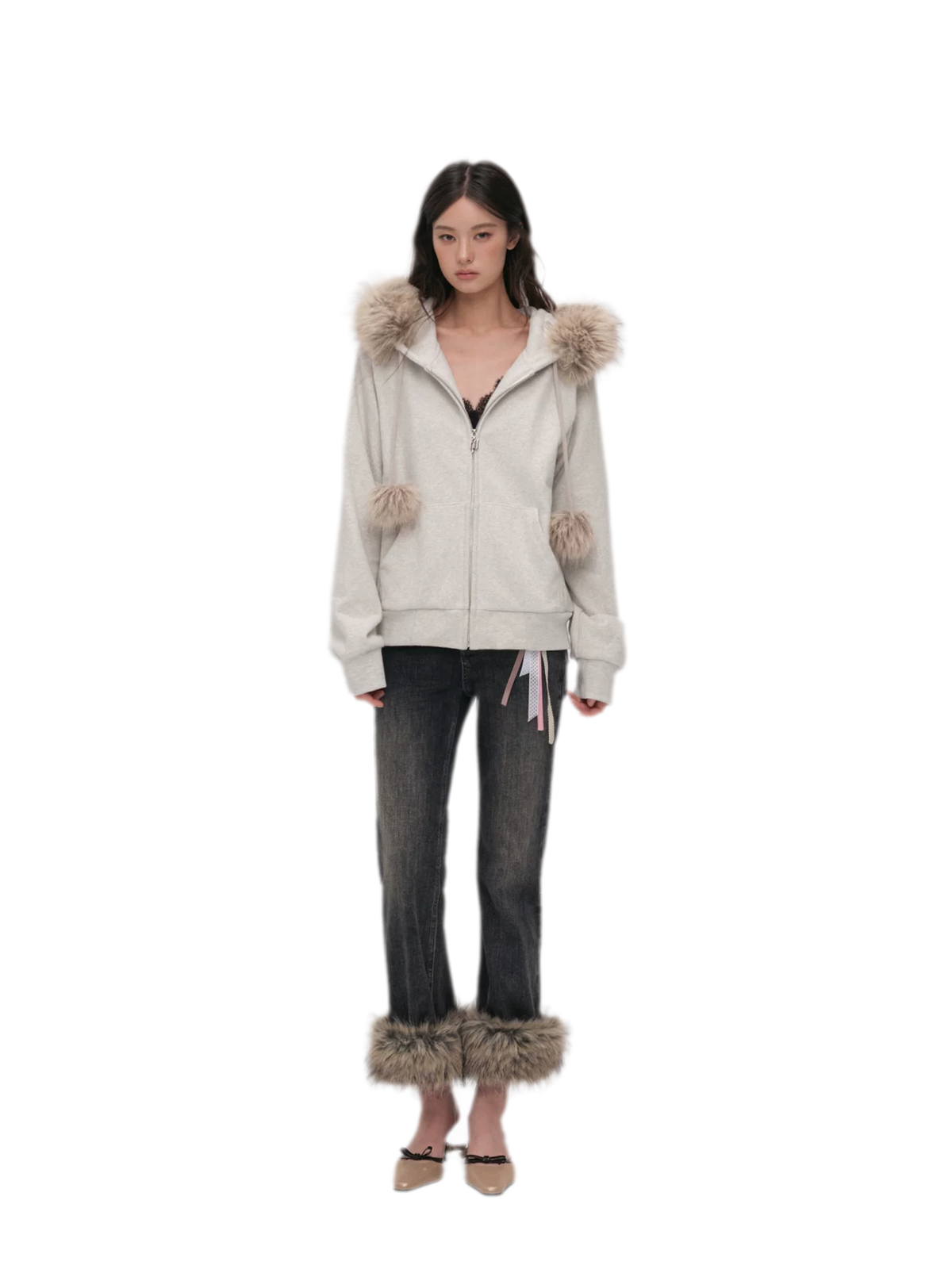 Contrast Fur Hooded Tracksuit