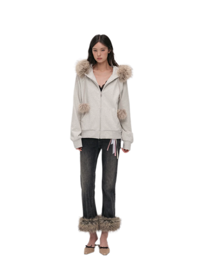 Contrast Fur Hooded Tracksuit