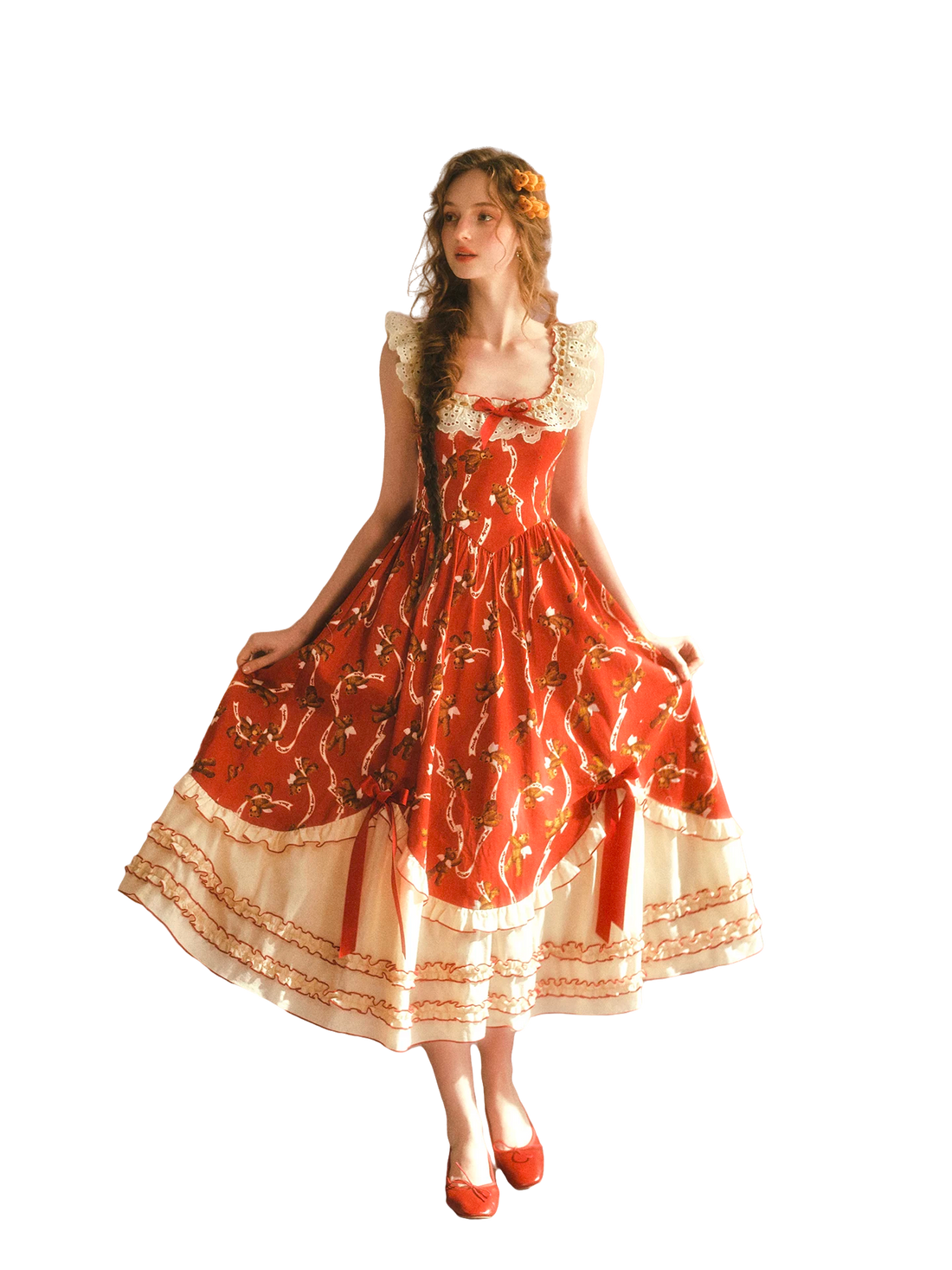 Bear Tomato Red Fishbone Dress