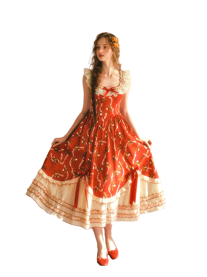 Bear Tomato Red Fishbone Dress