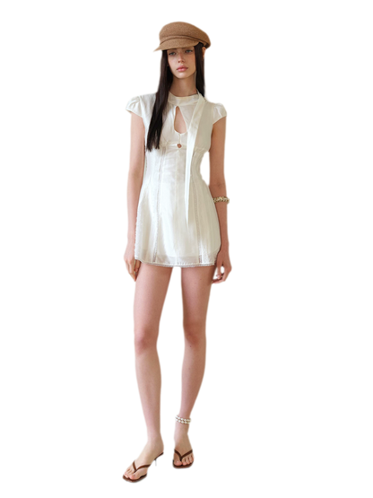 Summer Vintage Acetate Ribbon Cutout Waist Dress