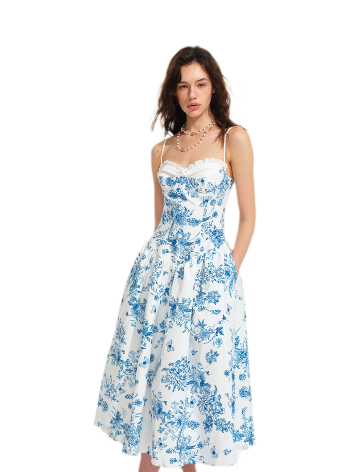 Hand-Drawn Floral Midi Dress