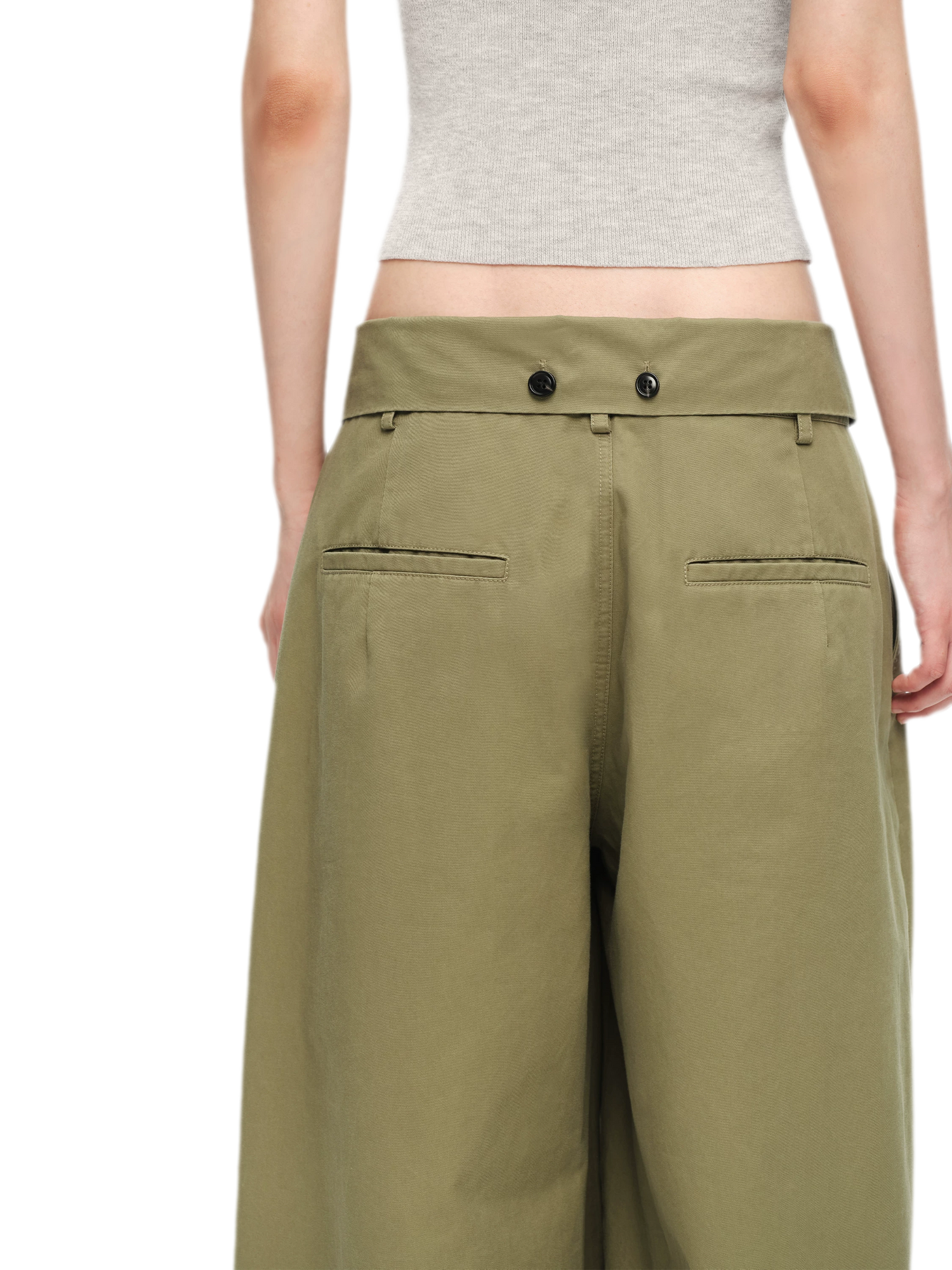 Washed Cross-Waistband Wide-Leg Pants