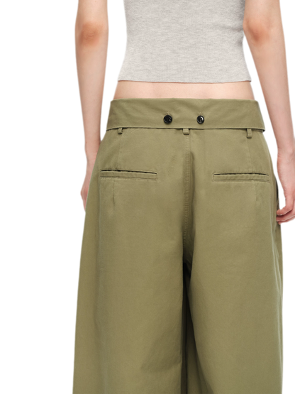Washed Cross-Waistband Wide-Leg Pants