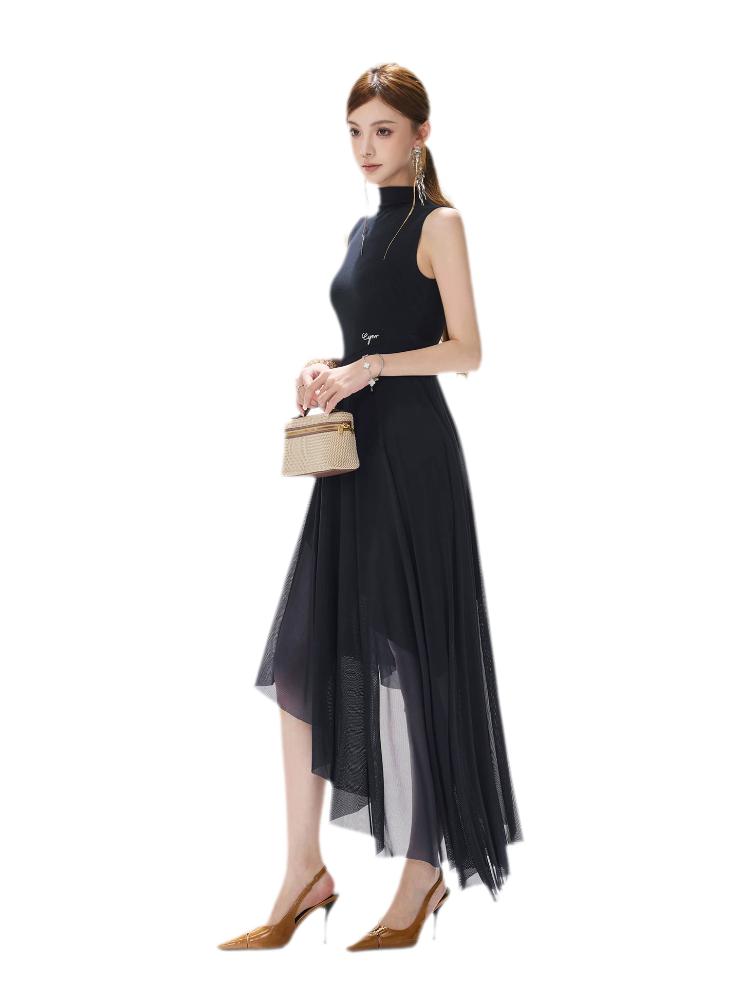 Mesh Splice Midi Dress