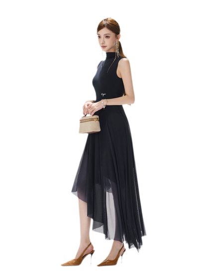 Mesh Splice Midi Dress