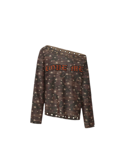 Distressed Embroidered Camouflage T-Shirt