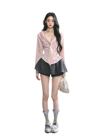 Satin Striped Tie Shirt
